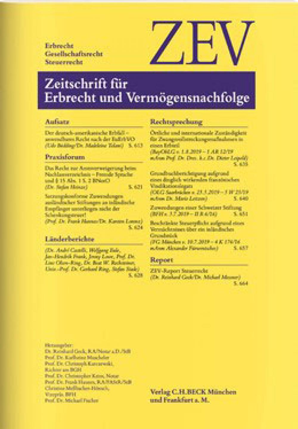 ZEV - Zeitschrift für Erbrecht und Vermögensnachfolge title=